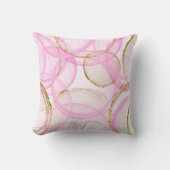 ピンクと金ゴールドのインクの円のパターン クッション (正面)