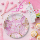 ピンクと金ゴールドのインクの円のパターン ペーパープレート (パーティー)