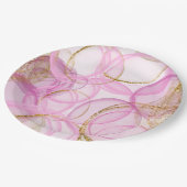 ピンクと金ゴールドのインクの円のパターン ペーパープレート (アングル)