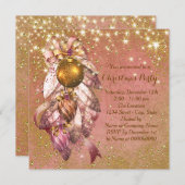 ピンクと金ゴールドのオーナメントクリスマスパーティー 招待状 (正面/裏面)