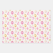 ピンクと金ゴールドのオーナメント、木と雪 ラッピングペーパーシート (正面)