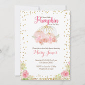 ピンクと金ゴールドのカボチャの赤ちゃんシャワー水色 招待状 (正面)