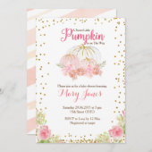 ピンクと金ゴールドのカボチャの赤ちゃんシャワー水色 招待状 (正面/裏面)