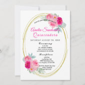 ピンクと金ゴールドのキンセアニェラフローラ 招待状 (正面)