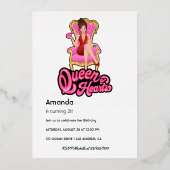 ピンクと金ゴールドのクイーンのハート誕生日パーティー 箔招待状 (裏面)