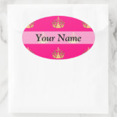 ピンクと金ゴールドのクラウンパターン 楕円形シール (バッグ)