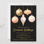 ピンクと金ゴールドのクリスマスオーナメント交換 招待状 (正面)