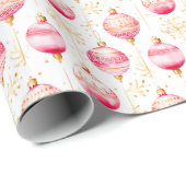 ピンクと金ゴールドのクリスマスオーナメント ラッピングペーパー (ロールコーナー)
