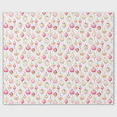 ピンクと金ゴールドのクリスマスオーナメント ラッピングペーパー (フラット)