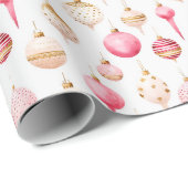 ピンクと金ゴールドのクリスマスオーナメント ラッピングペーパー (ロールコーナー)