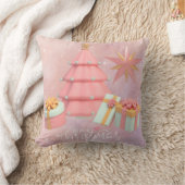 ピンクと金ゴールドのクリスマスツリーと星 クッション (ブランケット)