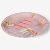 ピンクと金ゴールドのクリスマスツリーと星 ペーパープレート (アングル)