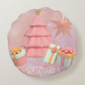 ピンクと金ゴールドのクリスマスツリーと星 ラウンドクッション (裏面)