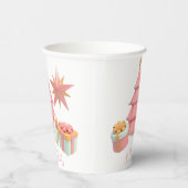 ピンクと金ゴールドのクリスマスツリーと星 紙コップ (右)