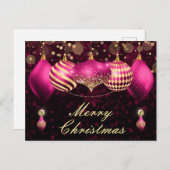 ピンクと金ゴールドのクリスマスボードブルオーナメント シーズンポストカード (正面/裏面)