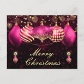 ピンクと金ゴールドのクリスマスボードブルオーナメント シーズンポストカード (正面)