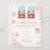 ピンクと金ゴールドのクリスマス·パジャマの誕生日パーティー 招待状 (正面)
