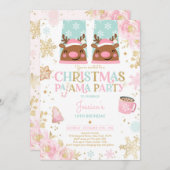 ピンクと金ゴールドのクリスマス·パジャマの誕生日パーティー 招待状 (正面/裏面)