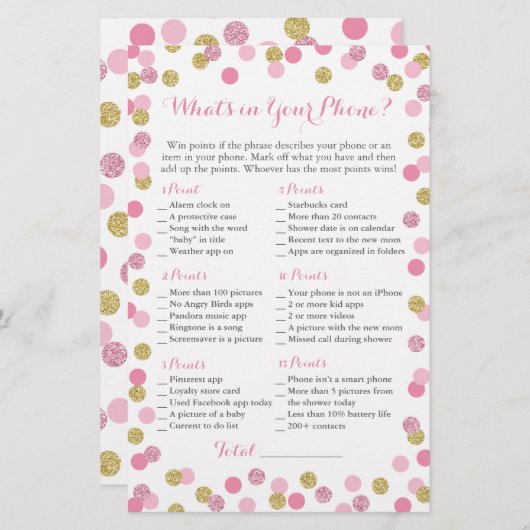 ピンクと金ゴールドのグリッターあなたの電話ゲームの何が (正面/裏面)