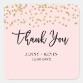 ピンクと金ゴールドのグリッターありがとうクラシックステッカー スクエアシール (正面)