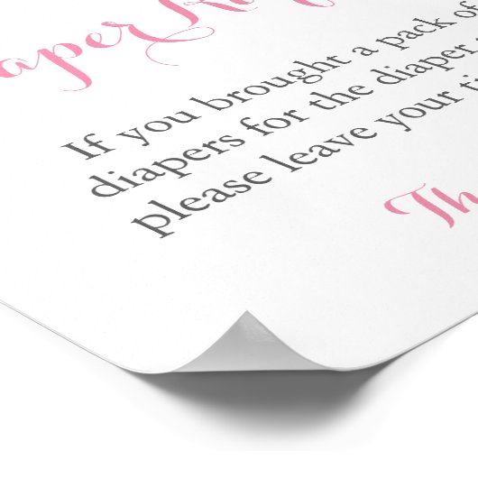 ピンクと金ゴールドのグリッターおむつラッフル表示サイン ポスター (角)