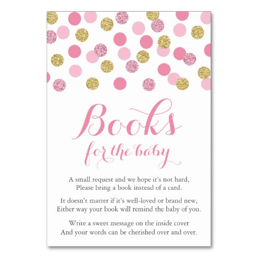 ピンクと金ゴールドのグリッターがブックカードのインサートを持ち込む テーブルナンバー (正面)