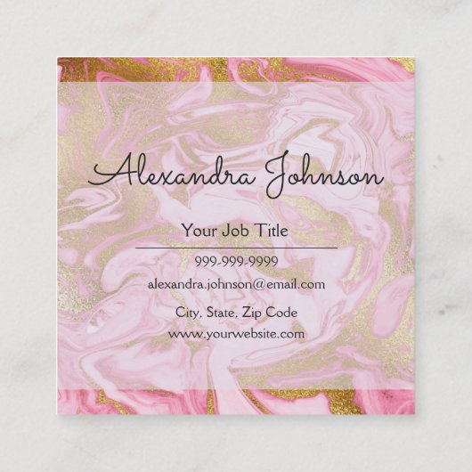 ピンクと金ゴールドのグリッターとスパークルマーブル スクエア名刺 (裏面)