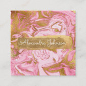 ピンクと金ゴールドのグリッターとスパークルマーブル スクエア名刺 (正面)