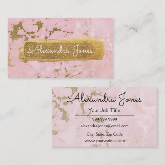 ピンクと金ゴールドのグリッターとスパークルマーブル 名刺 (正面/裏面)