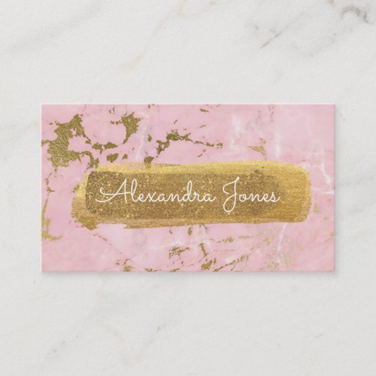 ピンクと金ゴールドのグリッターとスパークルマーブル 名刺 (正面)