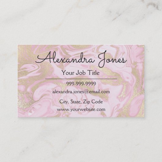 ピンクと金ゴールドのグリッターとスパークルマーブル 名刺 (裏面)