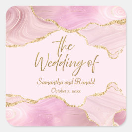 ピンクと金ゴールドのグリッターは結婚の スクエアシール