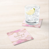 ピンクと金ゴールドのグリッターは結婚の スクエアペーパーコースター (インサイチュ)