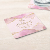 ピンクと金ゴールドのグリッターは結婚の スクエアペーパーコースター (アングル)