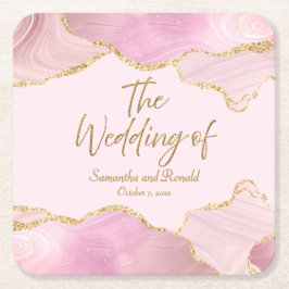 ピンクと金ゴールドのグリッターは結婚の スクエアペーパーコースター