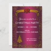 ピンクと金ゴールドのグリッタークリスマス 招待状 (正面)