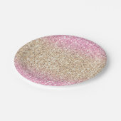 ピンクと金ゴールドのグリッターグラデーション子供の誕生日パーティー ペーパープレート (アングル)