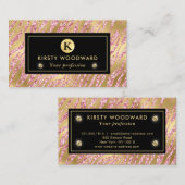 ピンクと金ゴールドのグリッターグラムタイガーストライプのパターン 名刺 (正面/裏面)