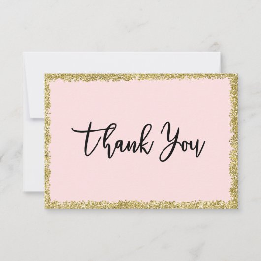 ピンクと金ゴールドのグリッターサンキューカード サンキューカード (正面)