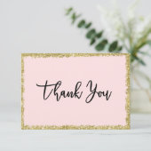 ピンクと金ゴールドのグリッターサンキューカード サンキューカード (スタンド正面)