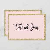 ピンクと金ゴールドのグリッターサンキューカード サンキューカード (正面/裏面)
