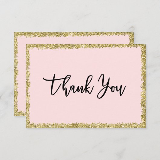 ピンクと金ゴールドのグリッターサンキューカード サンキューカード (正面/裏面)