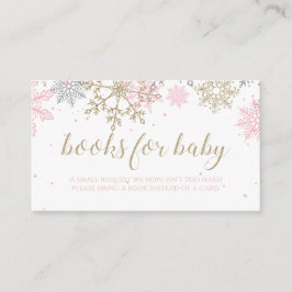 ピンクと金ゴールドのグリッタースノーフレークブックベビー エンクロージャーカード