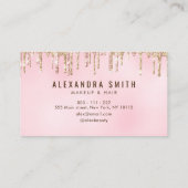 ピンクと金ゴールドのグリッタードリップスクリプトのメイクアップ 名刺 (裏面)