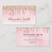 ピンクと金ゴールドのグリッタードリップスクリプトのメイクアップ 名刺 (正面/裏面)