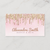 ピンクと金ゴールドのグリッタードリップスクリプトのメイクアップ 名刺 (正面)