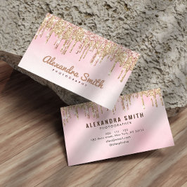 ピンクと金ゴールドのグリッタードリップスクリプト写真 名刺