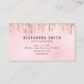 ピンクと金ゴールドのグリッタードリップスクリプト写真 名刺 (裏面)