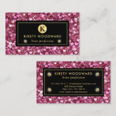 ピンクと金ゴールドのグリッターハートパターン 名刺 (正面/裏面)