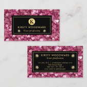 ピンクと金ゴールドのグリッターハートパターン 名刺 (正面/裏面)